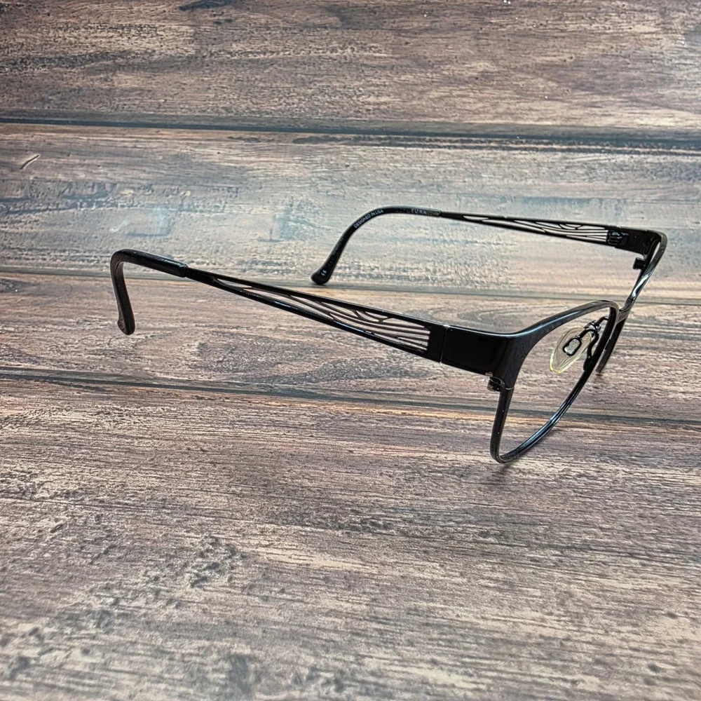 Tura R126 BLK Black Cat Eye Metal Eyeglass Frames 53-15-135 Filigree Temple